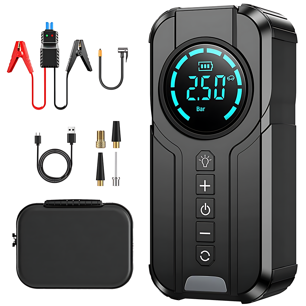 🚗 Dead Battery or Flat Tyre? Jump Starter + Air Pump Gets You Back on Road in Minutes